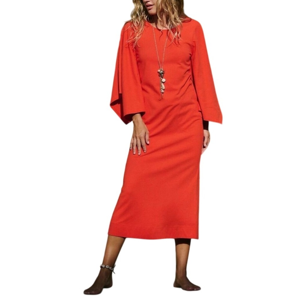 Free People Free Est Briar Midi Dress Orange Handkerchief Sleeve Cotton Small